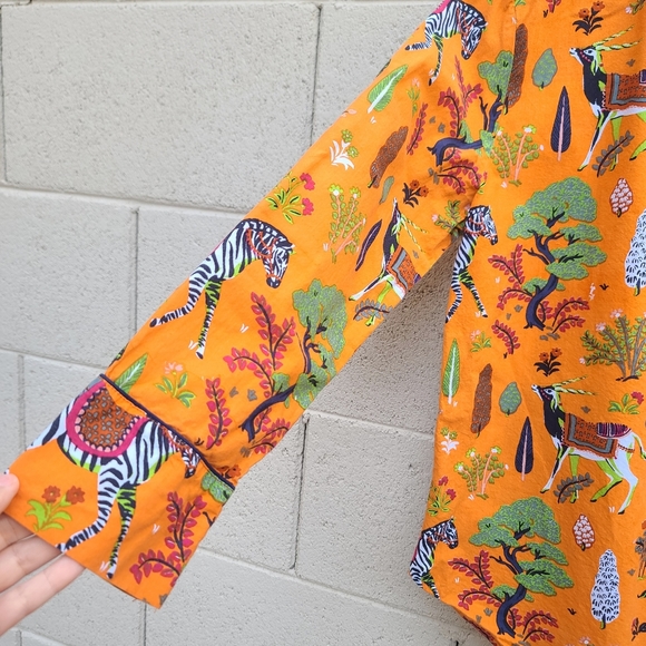 Printfresh x Anthropologie | Long Sleeve Sleep TOP in Orange Motif Size Small - Picture 5 of 10
